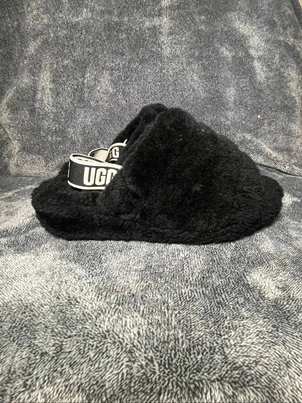 UGG Super Fluff Slipper Black Sheepskin Platform Sandals Women's Size 10 1095119
